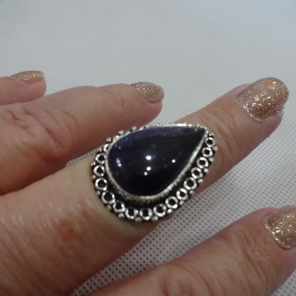 Sparkling "BLUE SUNSTONE" Handmade Sterling Ring Size 8.75 #296A - Picture 2 of 3